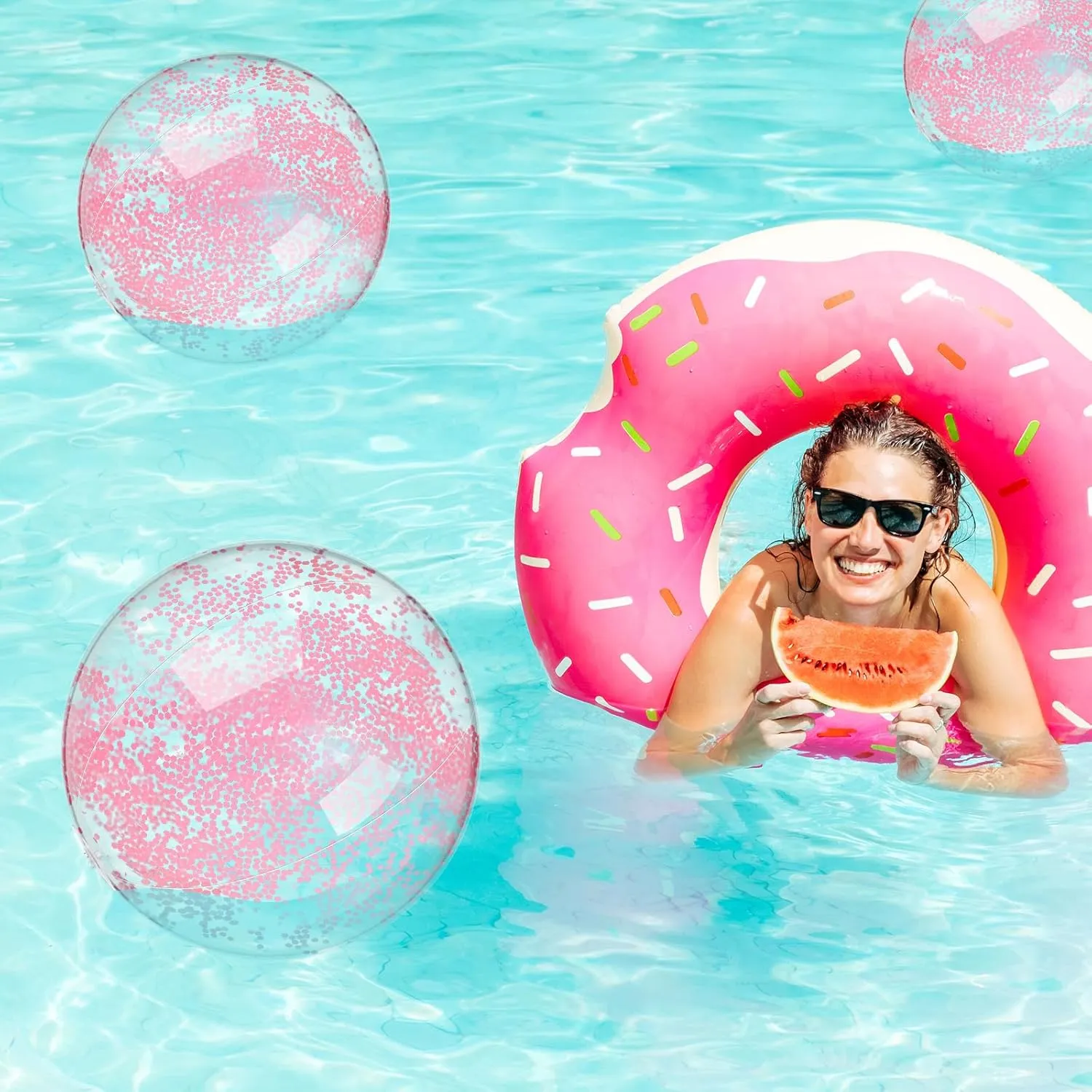 Civaner 10 Pcs Inflatable Glitter Beach Balls 16 Inch Confetti Pool Balls for Party Decorations Blow up Balloon Toys for Outdoor Summer Graduation Wedding Xmas(Pink)