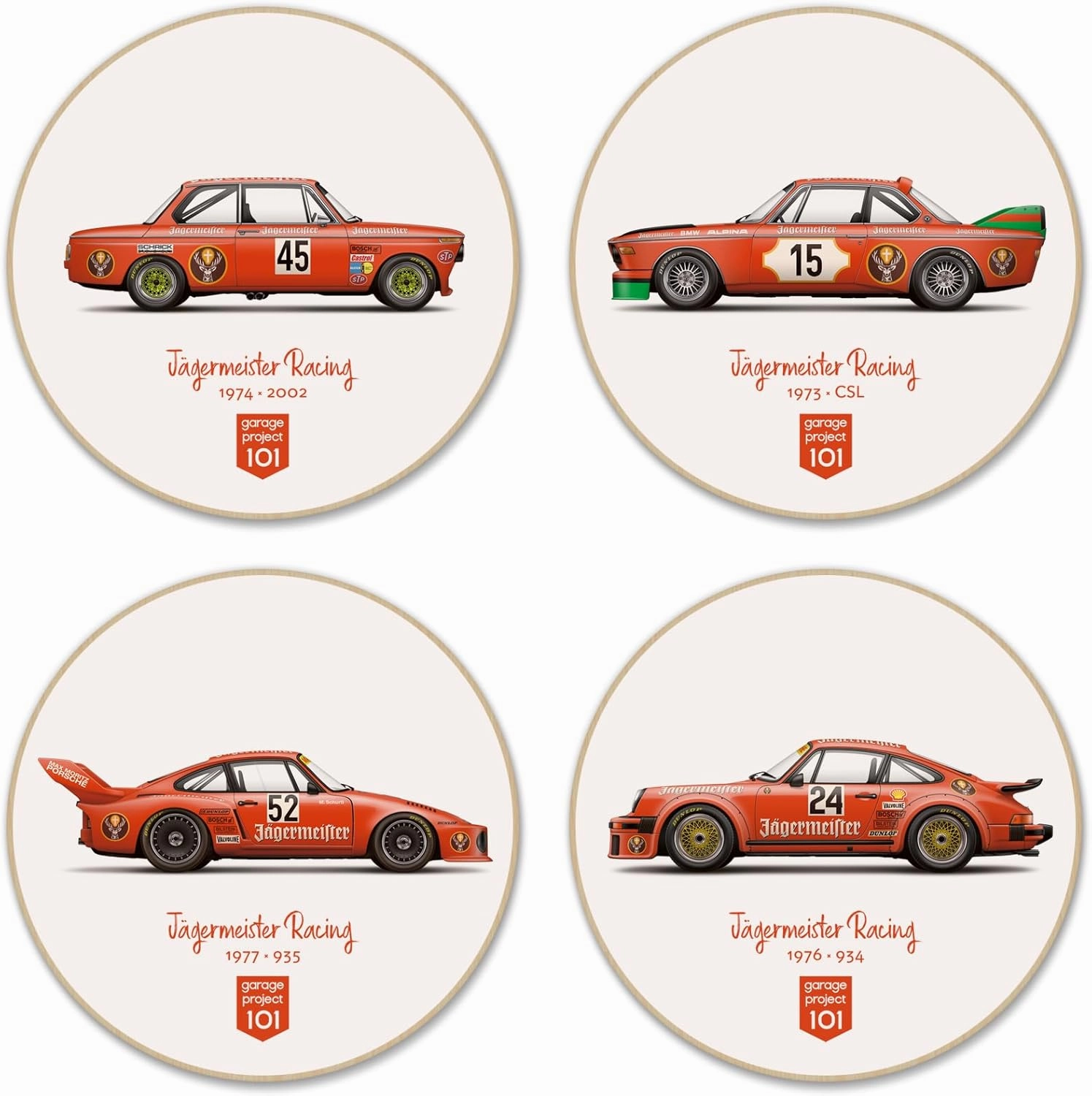 Classic Jägermeister Racing Illustration Fridge Magnet/Coaster - Set of 4