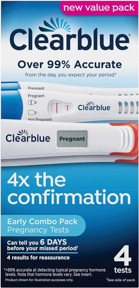Clearblue Early Pregnancy Test Kit, at-Home Pregnancy Test Kit for Women, hCG Hormone Pregnancy Tests with Easy-to-Read Results, 4 Tests