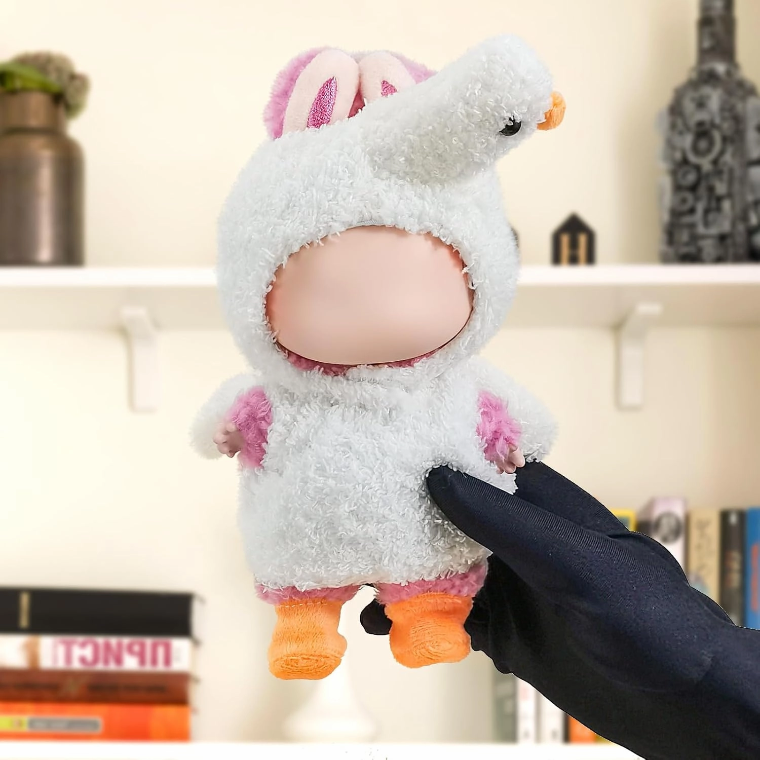 Clothes for 17cm Dolls, Cute Dinosaur Shark Bunny Outfit, Soft Accessories Set, Zip-Up Style (No Doll) White Swan