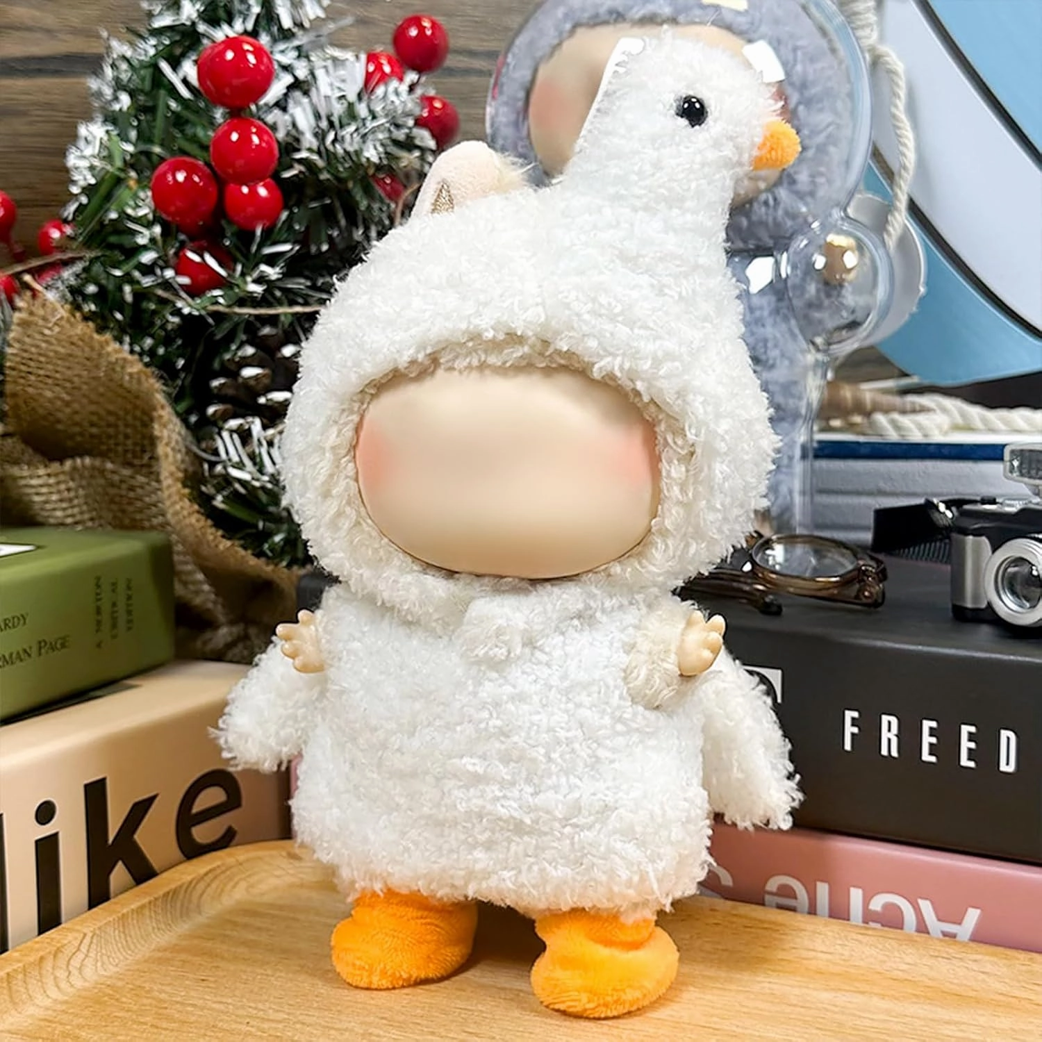 Clothes for 17cm Dolls, Cute Dinosaur Shark Bunny Outfit, Soft Accessories Set, Zip-Up Style (No Doll) White Swan