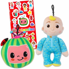 CoComelon Plush Toy Set - 12" JJ & 7" Melon Plush Dolls   Stickers | 2-Pack for Kids
