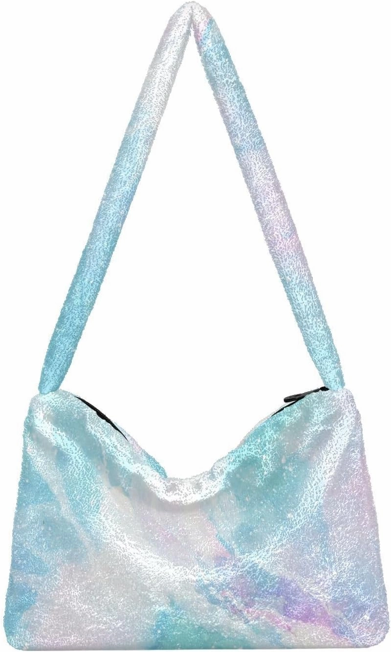 Colored Ink Fluffy Furry Tote Bag Large Fuzzy Cute Plush Bag Women Shoulder Handbag Purse for Autumn and Winter Multicolor 1
