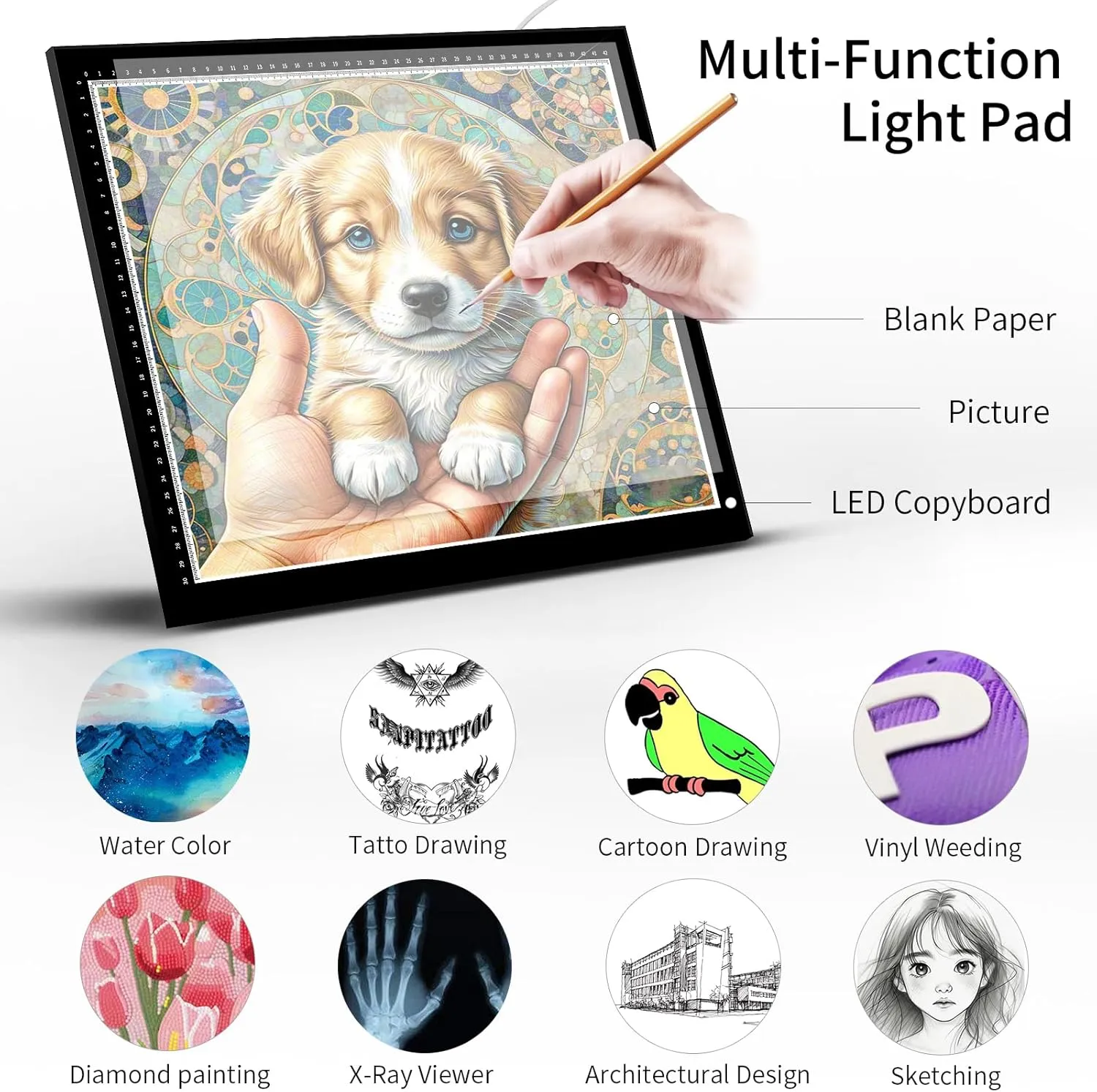 ColorWeaveArt A4 LED Pad with Case Tracing Light Box 10-Level Adjusted Brightness Super Bright Ultrathin Aluminum Frame Copy Board Diamond Art Light Board for Weeding Vinyl Diamond Painting Sketching