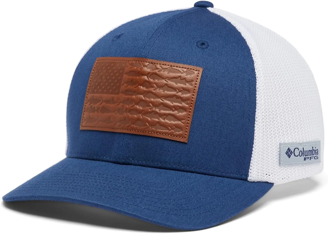 Columbia PFG Leather Fish Flag Mesh Ball Cap
