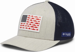 Columbia PFG Leather Fish Flag Mesh Ball Cap