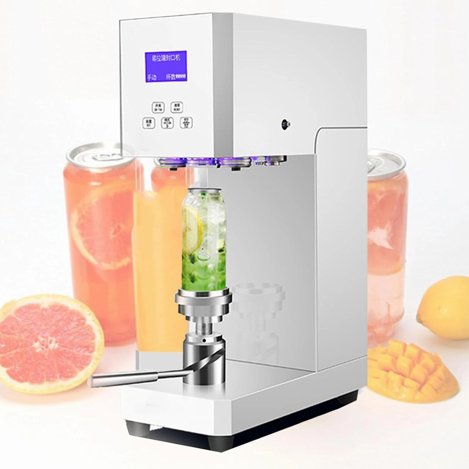 Commercial Cup Sealer Machine, 370W Electric Benchtop Can Seamer, 2.2in Diameter Cans Semi-Auto Cup Sealer Machine with HD Smart Display, Sealing Height Adjustable,Black (White)