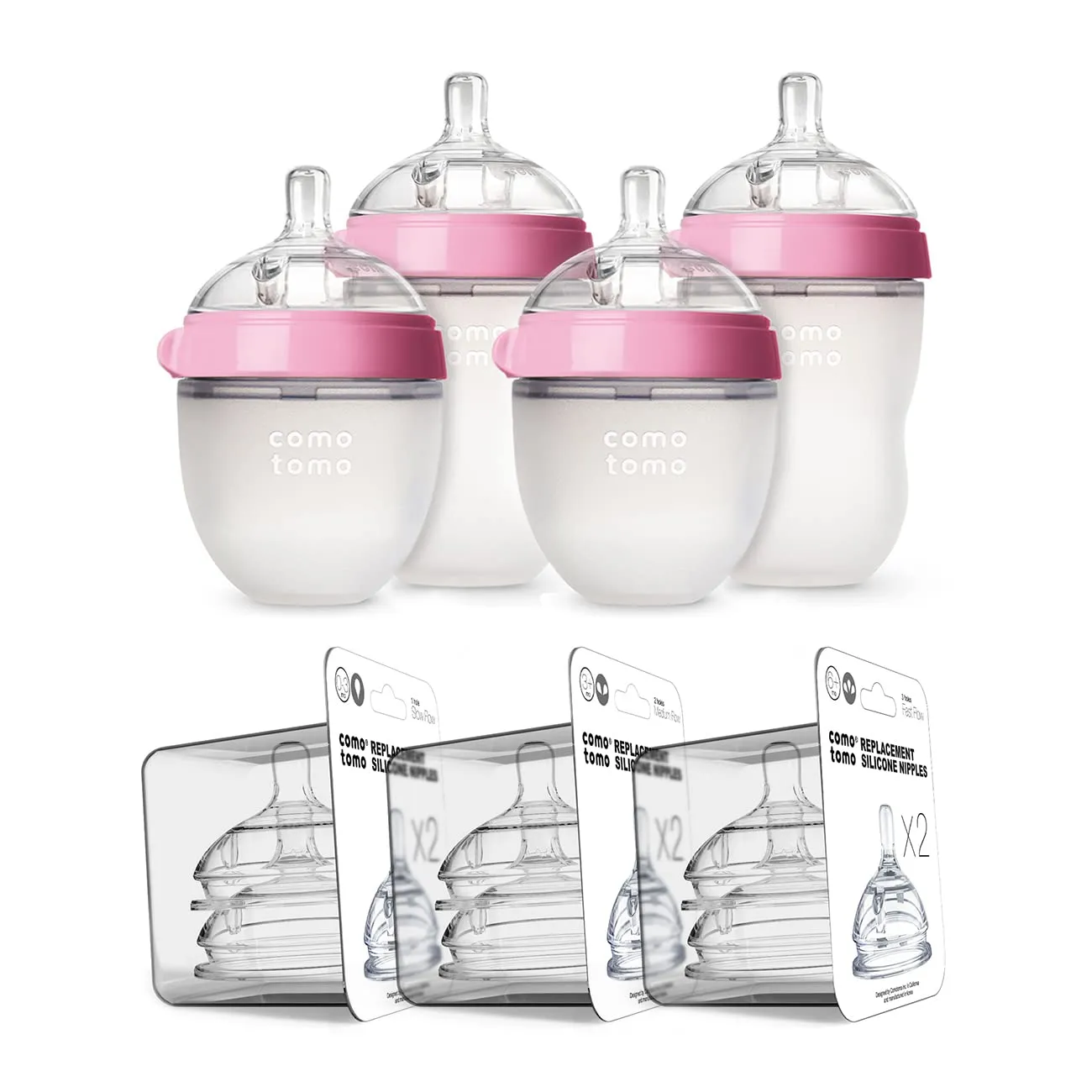 Comotomo Baby Bottle Bundle, Pink, (7 Piece Set)