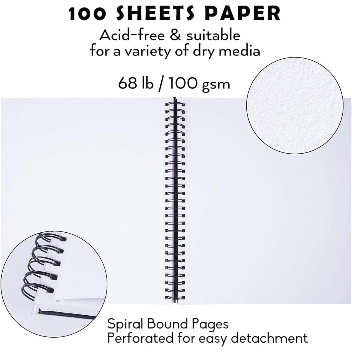 Conda 11" x 14" Double-Sided Hardcover Sketchbook Spiral Sketch Pad with Durable Acid-Free Drawing Paper - Perfect for Kids & Adults
