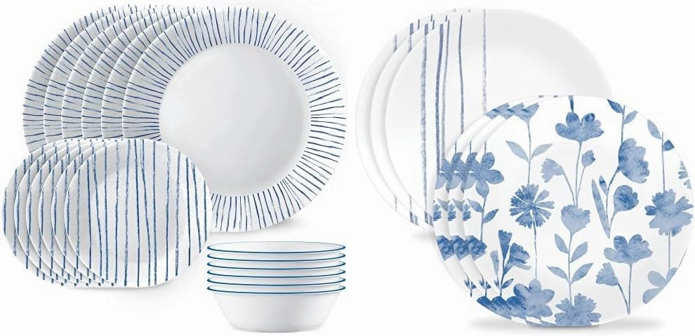 Corelle 18-Piece Dinnerware Set, Service for 6 and Corelle 6-Piece 8.5" Lunch Round Plates | Vitrelle Triple Layer Glass Dinnerware