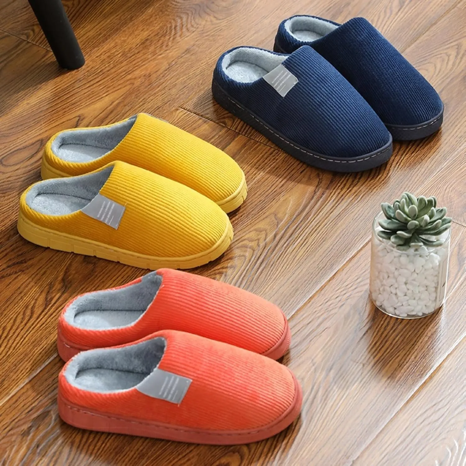 Cotton Slippers Women Men Plush Couples Home Slippers Fluffy Winter Warm Slippers Slip-On House Slippers Fuzzy Anti-Skid Indoor Outdoor Shoes Cozy Bedroom Slippers