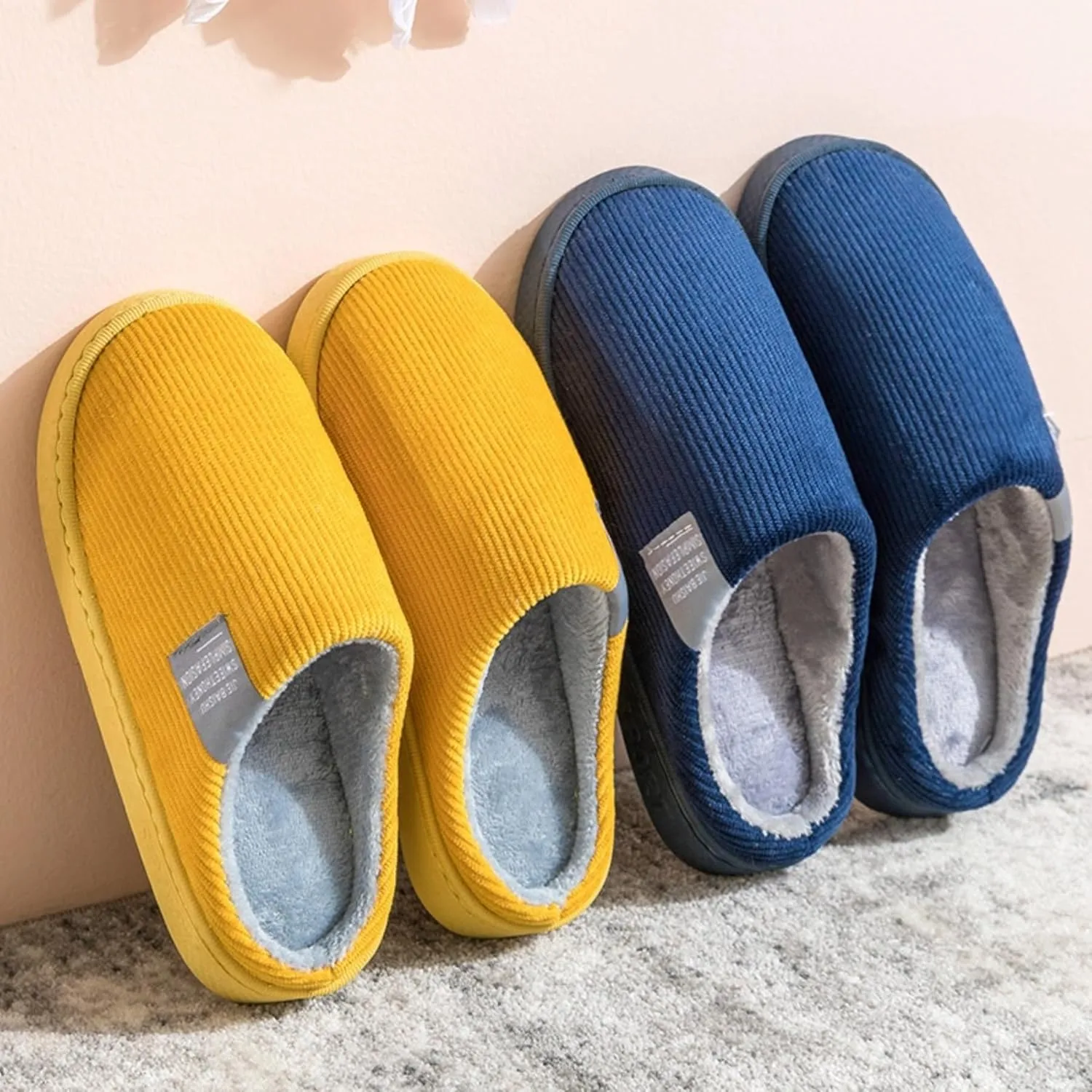 Cotton Slippers Women Men Plush Couples Home Slippers Fluffy Winter Warm Slippers Slip-On House Slippers Fuzzy Anti-Skid Indoor Outdoor Shoes Cozy Bedroom Slippers