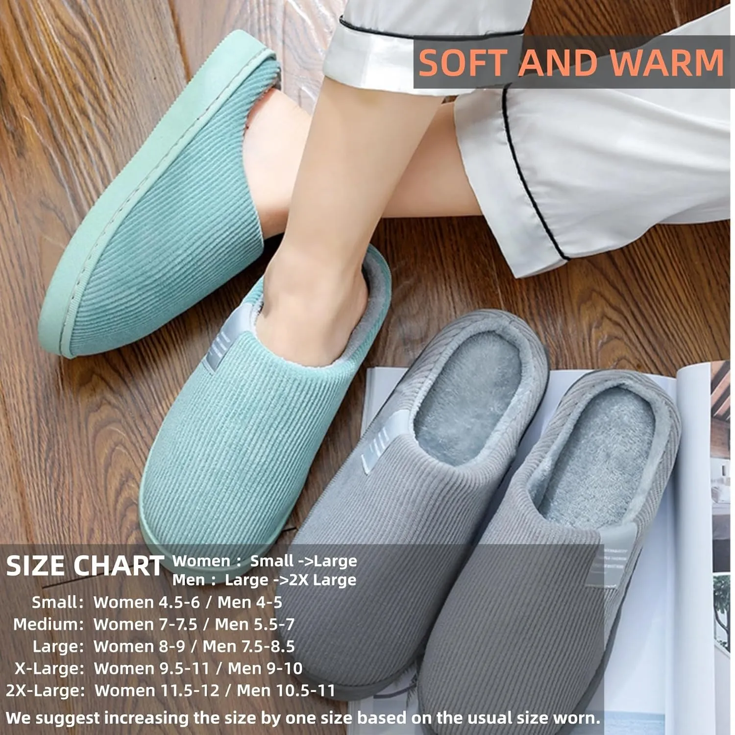 Cotton Slippers Women Men Plush Couples Home Slippers Fluffy Winter Warm Slippers Slip-On House Slippers Fuzzy Anti-Skid Indoor Outdoor Shoes Cozy Bedroom Slippers