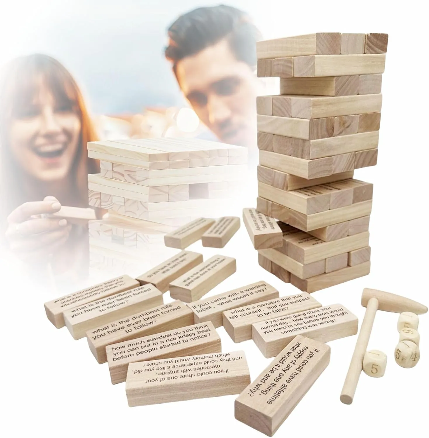 Couples Questions Game Tower - Lovers Pledge Toys for Date Night, Party, Interactive Couples Game for Home or Travel, 54 Pcs
