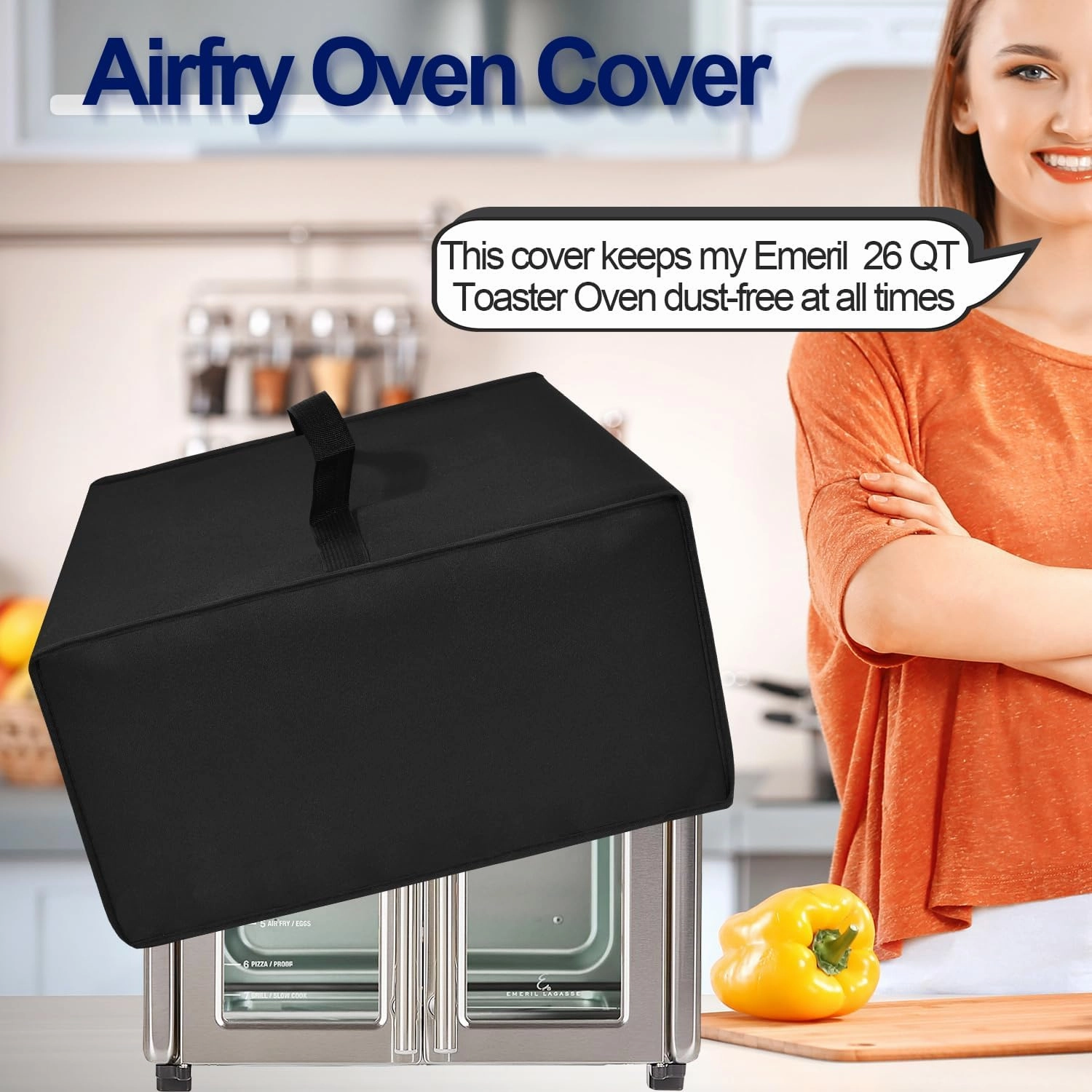 Cover for Emeril Lagasse 26 QT Extra Large Air Fryer Waterproof Dustproof Air Fryer Toaster Oven Cover Heavyweight Thickening Cover for COSORI Smart 11-in-1 Air Fryer Toaster Oven(Black)