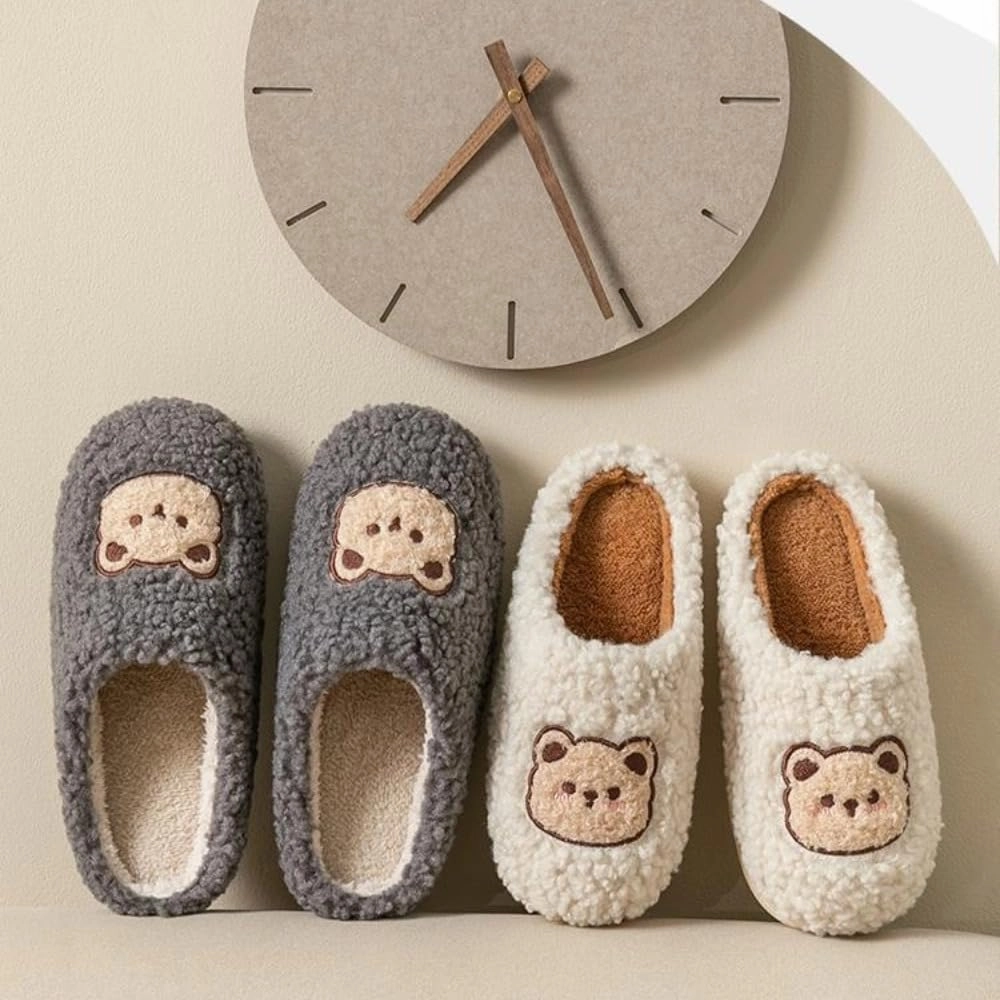 Cozy Bear Slippers Comfy Autumn Winter Slippers, Fuzzy Plush Winter Indoor Outdoor Cartoon