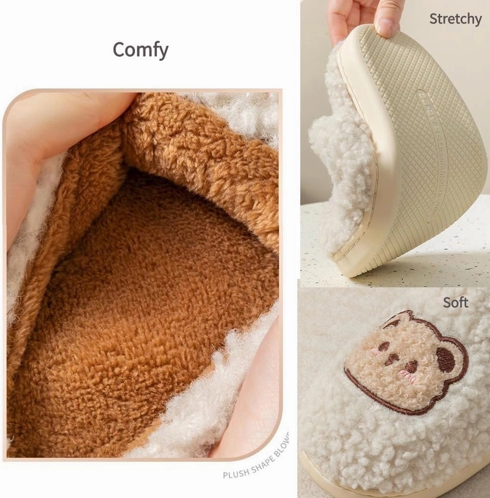Cozy Bear Slippers Comfy Autumn Winter Slippers, Fuzzy Plush Winter Indoor Outdoor Cartoon