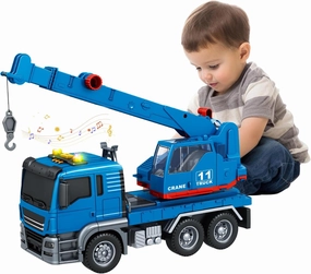 Crane Truck Toy, for 3 4 5 6 7 Years Old Boy ,Truck Vehicle Toy with acousto-optic Inertial function,Traffic Signs Roadblock Guidepost, Working Hook, Construction, Birthday Gifts for Boys & Girls