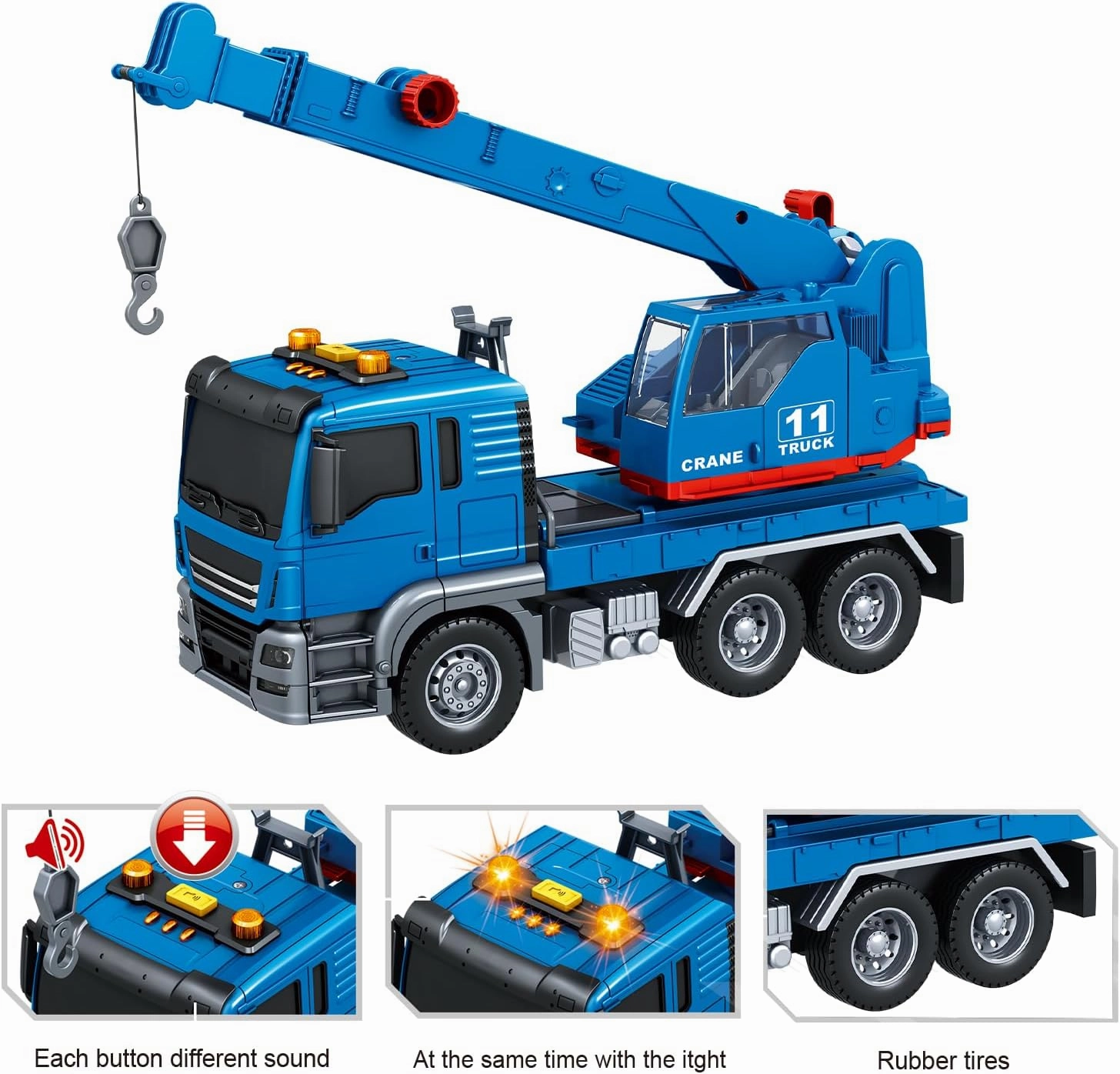 Crane Truck Toy, for 3 4 5 6 7 Years Old Boy ,Truck Vehicle Toy with acousto-optic Inertial function,Traffic Signs Roadblock Guidepost, Working Hook, Construction, Birthday Gifts for Boys & Girls
