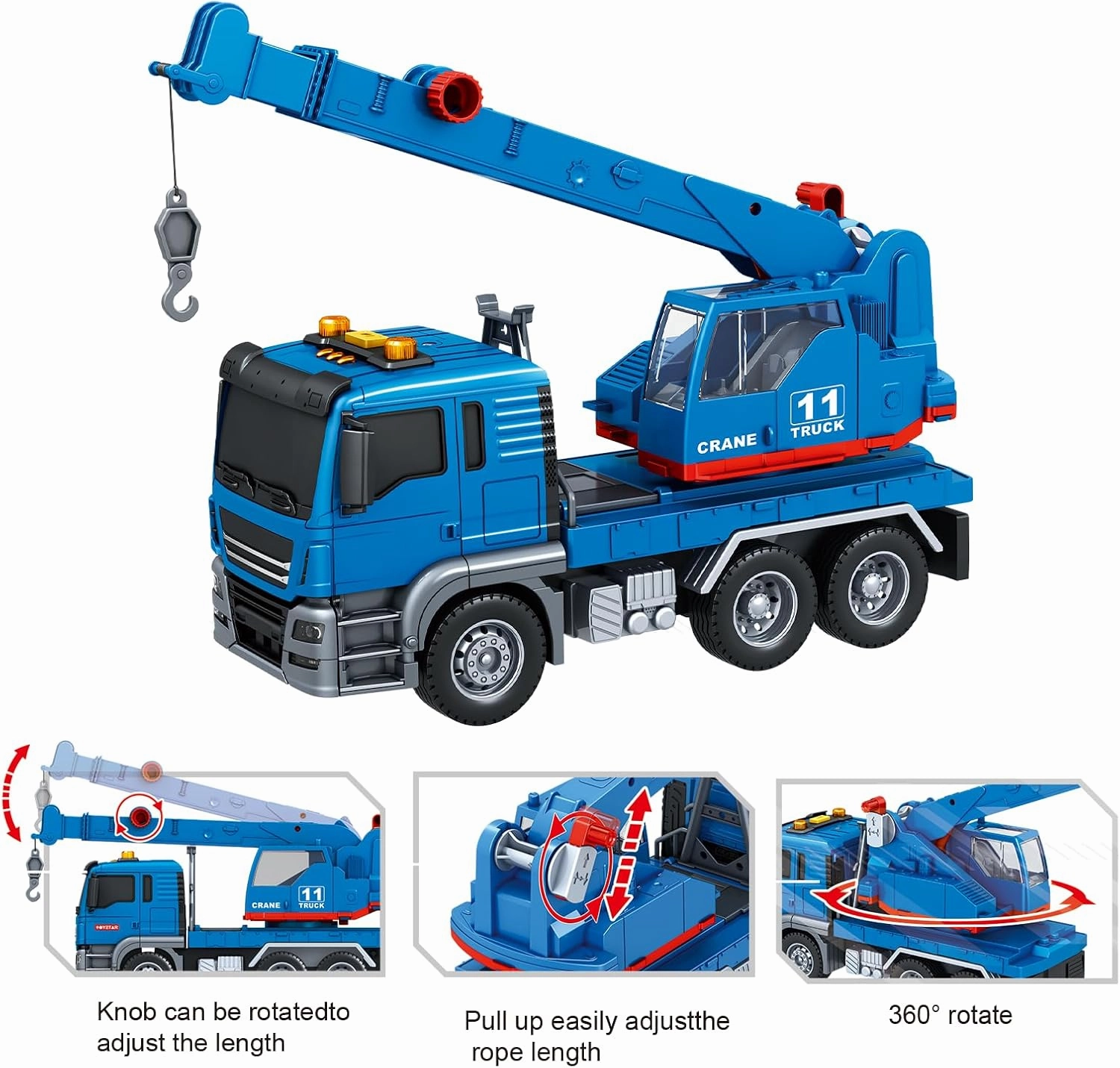 Crane Truck Toy, for 3 4 5 6 7 Years Old Boy ,Truck Vehicle Toy with acousto-optic Inertial function,Traffic Signs Roadblock Guidepost, Working Hook, Construction, Birthday Gifts for Boys & Girls