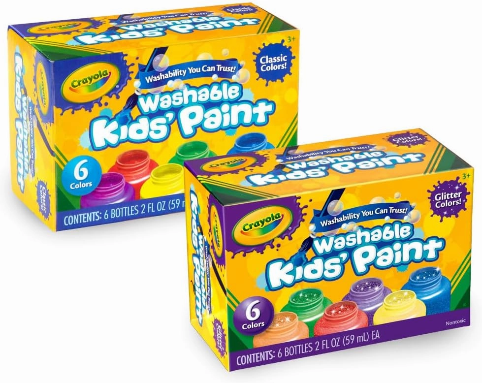Crayola Washable Kids Paint Set (12ct), Classic and Glitter Paint for Kids, Arts & Crafts Supplies, Easter Basket Essentials, Toddler Painting Kit, 3  [Amazon Exclusive]