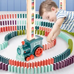 Creative Domino Rally Electric Train Set, 2023 New Dominoes Automatic Domino Train Toy Set, Kids Electric Domino Train Set with Sound & Light, Educational Toy Game for Boys and Girls (180 Dominoes)