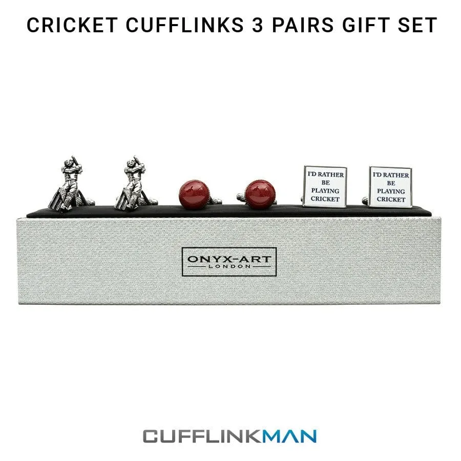 Cricket Cufflinks 3 Pairs Gift Set