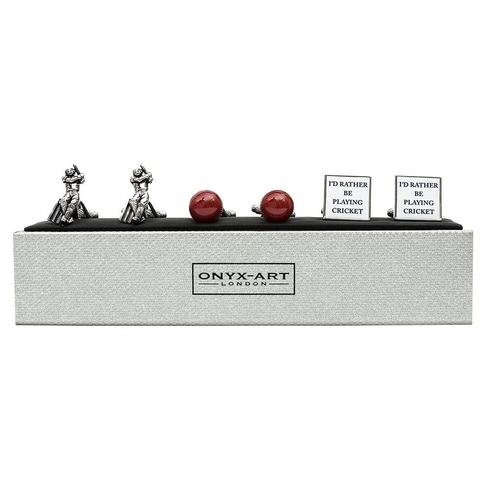 Cricket Cufflinks 3 Pairs Gift Set