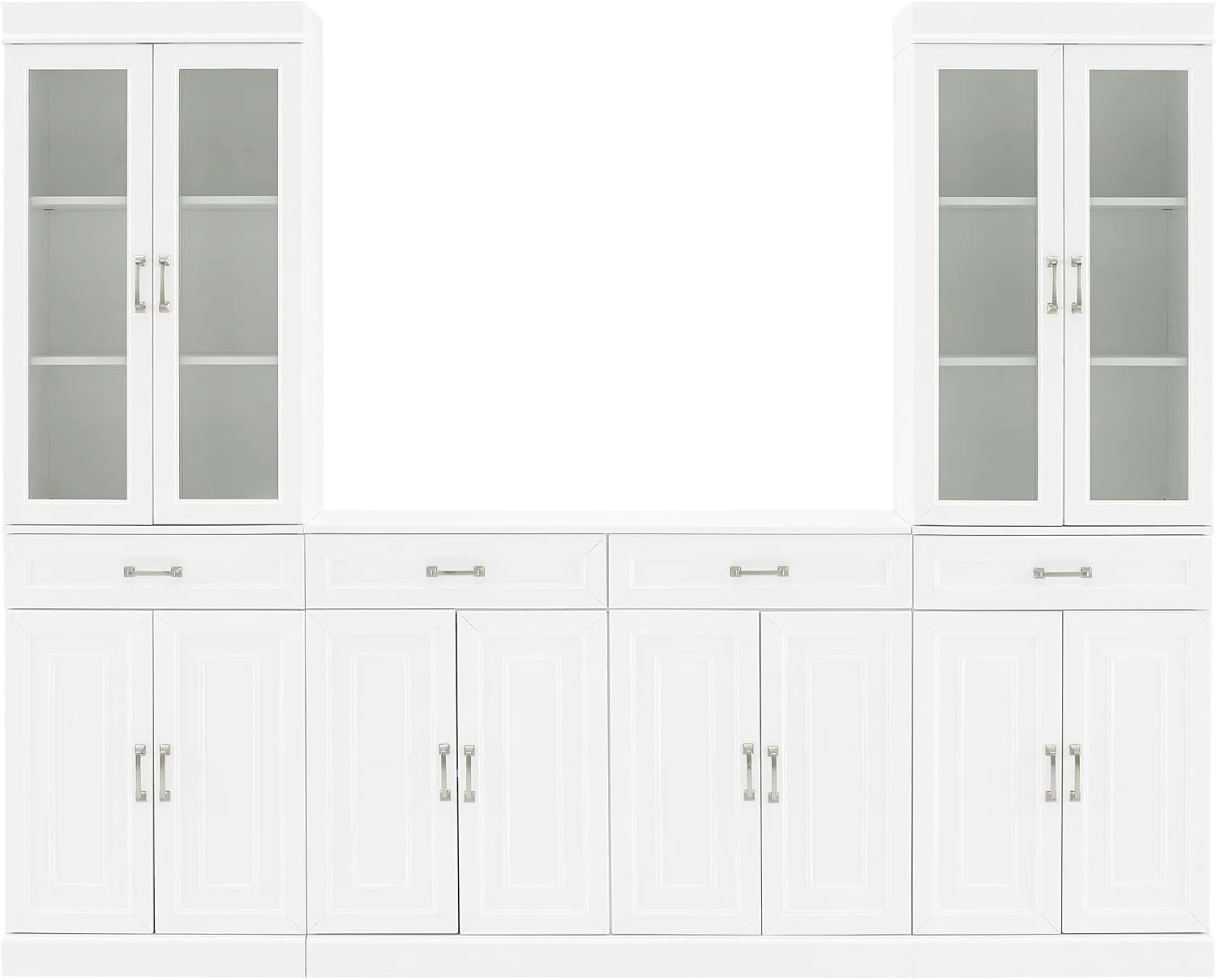 Crosley Furniture Stanton 3-Piece Sideboard Buffet Cabinet and Glass Door Kitchen Storage Pantry Set, White