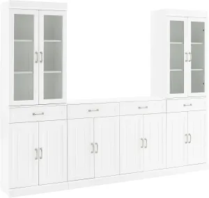 Crosley Furniture Stanton 3-Piece Sideboard Buffet Cabinet and Glass Door Kitchen Storage Pantry Set, White