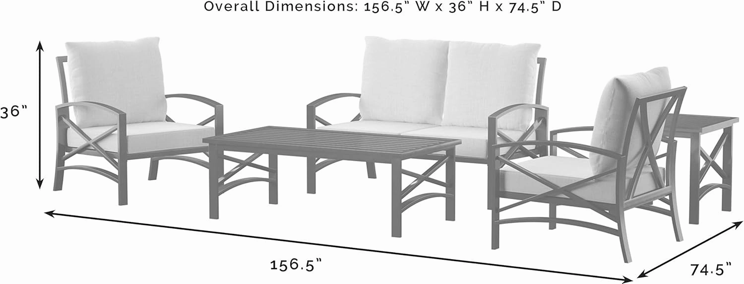 Crosley Furniture Kaplan 5-Piece Outdoor Loveseat Patio Furniture Set, Conversation Sets for Porch, Deck, Oiled Bronze with Oatmeal Cushions