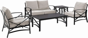Crosley Furniture Kaplan 5-Piece Outdoor Loveseat Patio Furniture Set, Conversation Sets for Porch, Deck, Oiled Bronze with Oatmeal Cushions