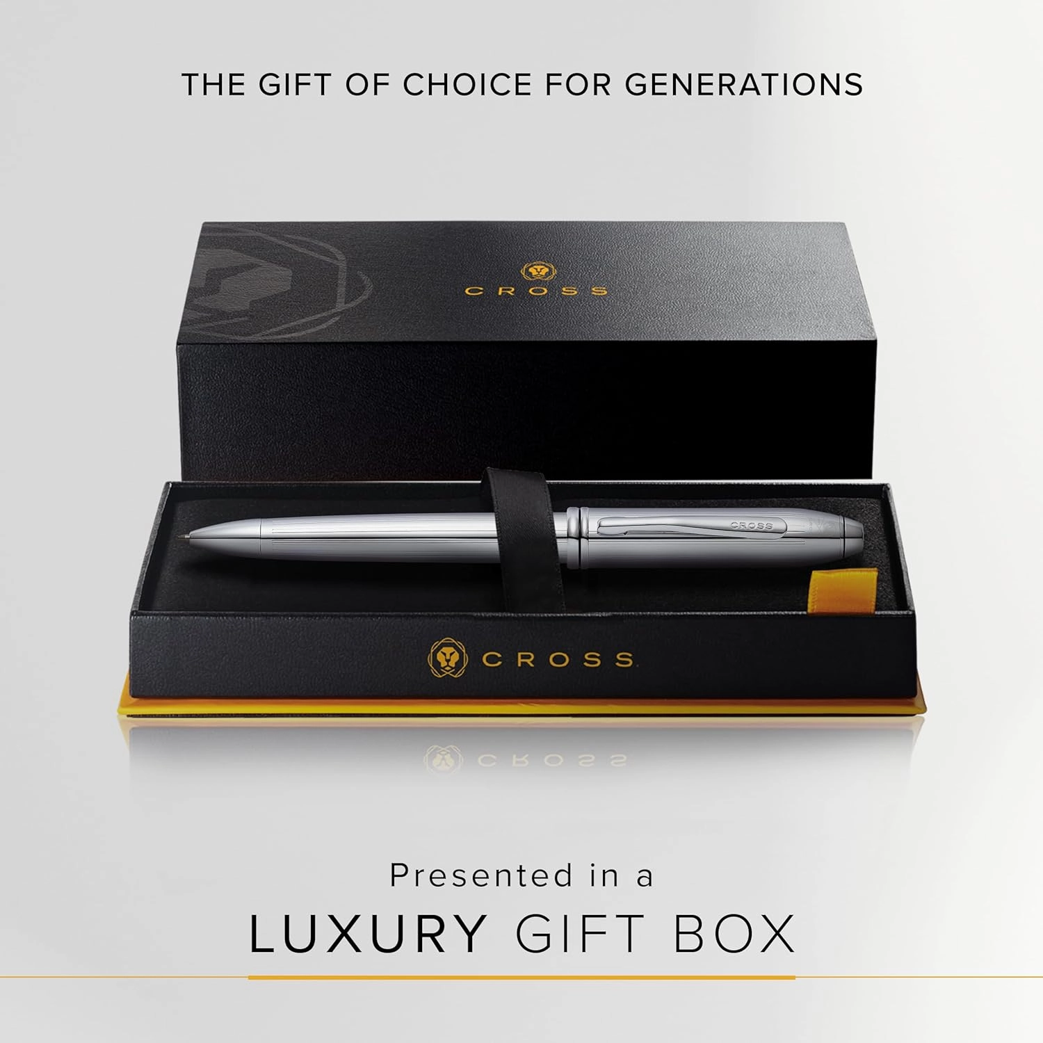 Cross Townsend Refillable Ballpoint Pen Presented in a Luxury Gift Box - Medium Point, Black Ink, Lustrous Chrome