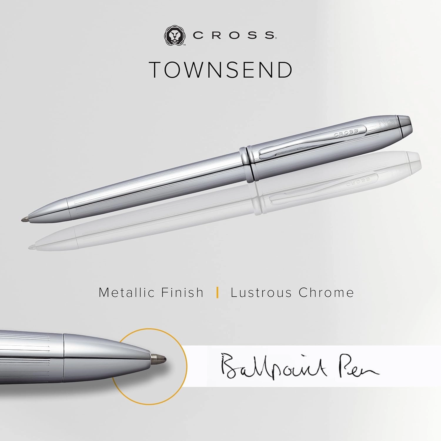 Cross Townsend Refillable Ballpoint Pen Presented in a Luxury Gift Box - Medium Point, Black Ink, Lustrous Chrome