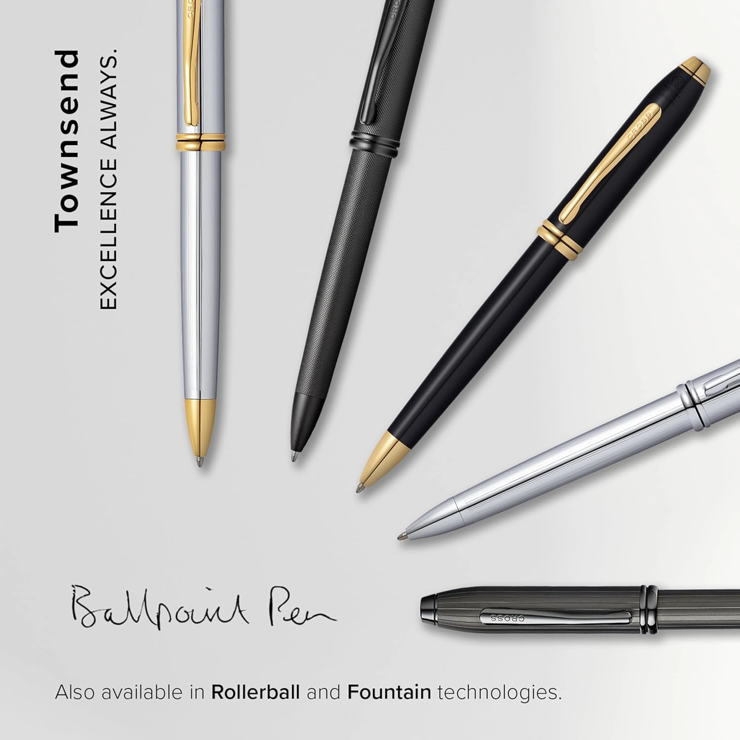 Cross Townsend Refillable Ballpoint Pen Presented in a Luxury Gift Box - Medium Point, Black Ink, Lustrous Chrome