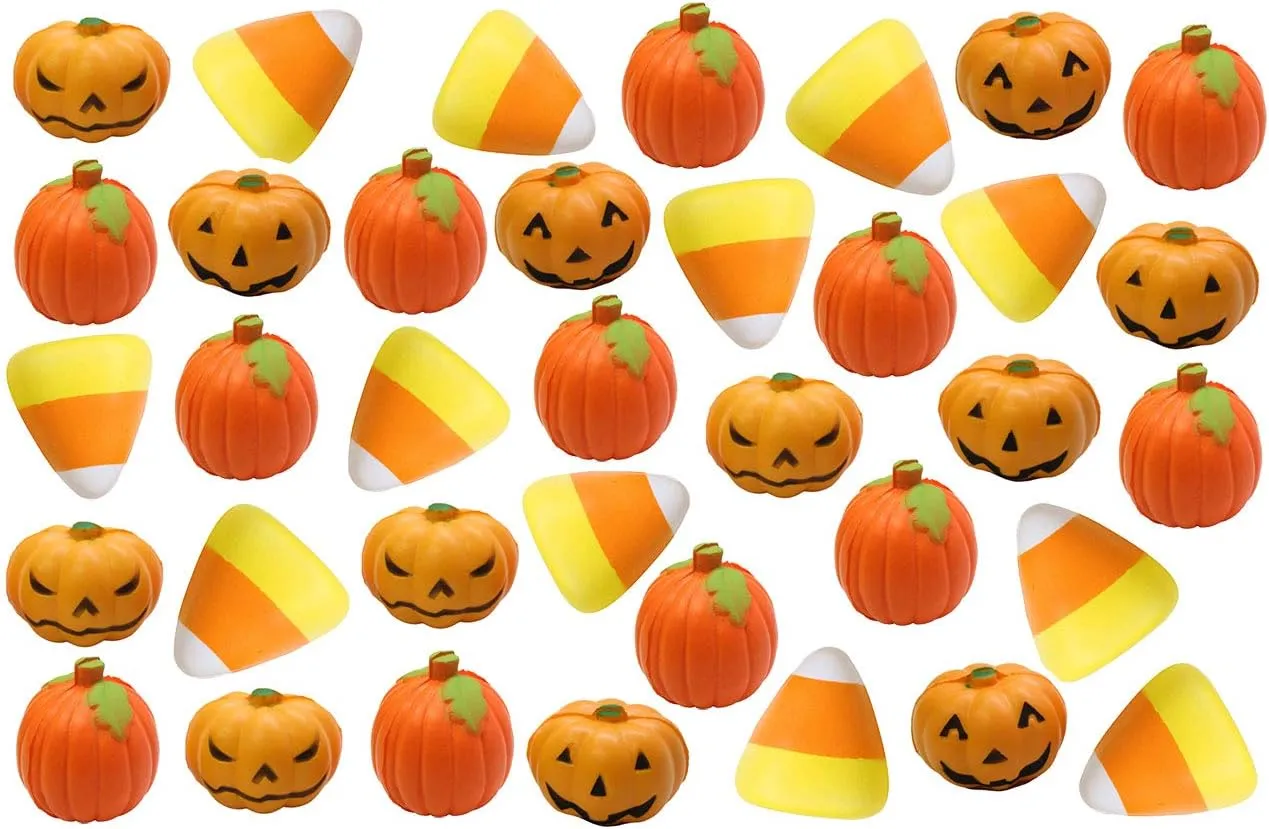 Curious Minds Busy Bags Set of 36 Halloween Stress Ball Set - Pumpkin, Jack-o-Lantern, Candy Corn Party Favor, Small Novelty Toy Prize Assortment Gifts (3 Dozen)