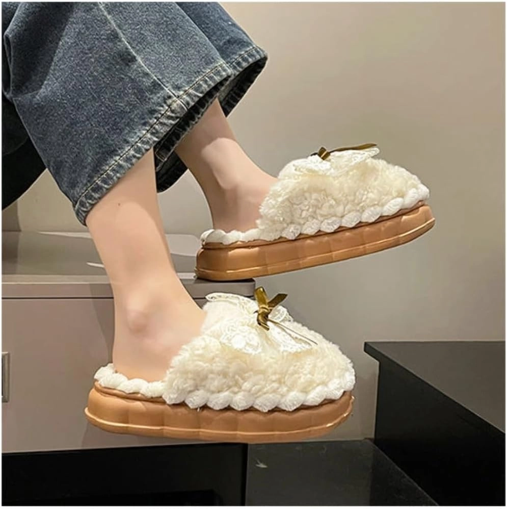 Cute Butterfly Fuzzy Women's Slippers Winter Fluffy Open Toe House Slippers Slip On Plush Bedroom Shoes Indoor Outdoor
