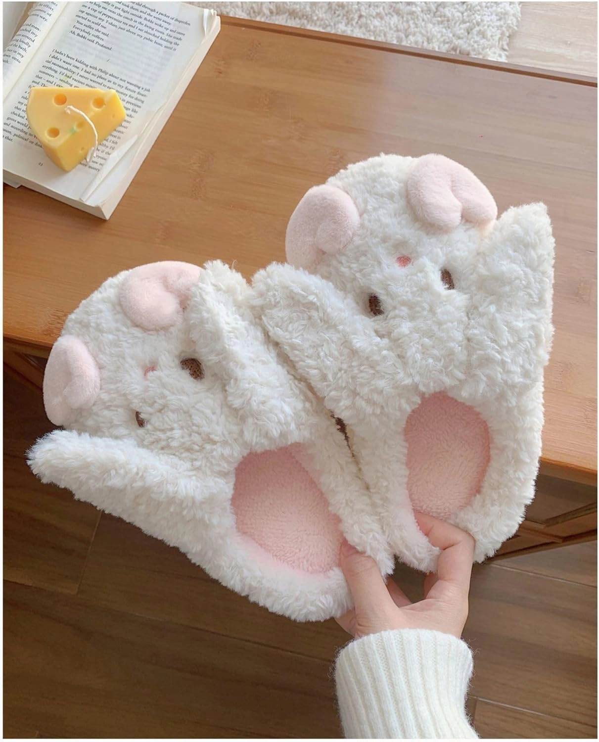 Cute Rabbit Ears Plush Slippers for Women & Girls, Y2K Winter Cozy Indoor Furry Footwear,Aesthetic Soft & Warm Anti-Slip PVC Sole Perfect for Home Use