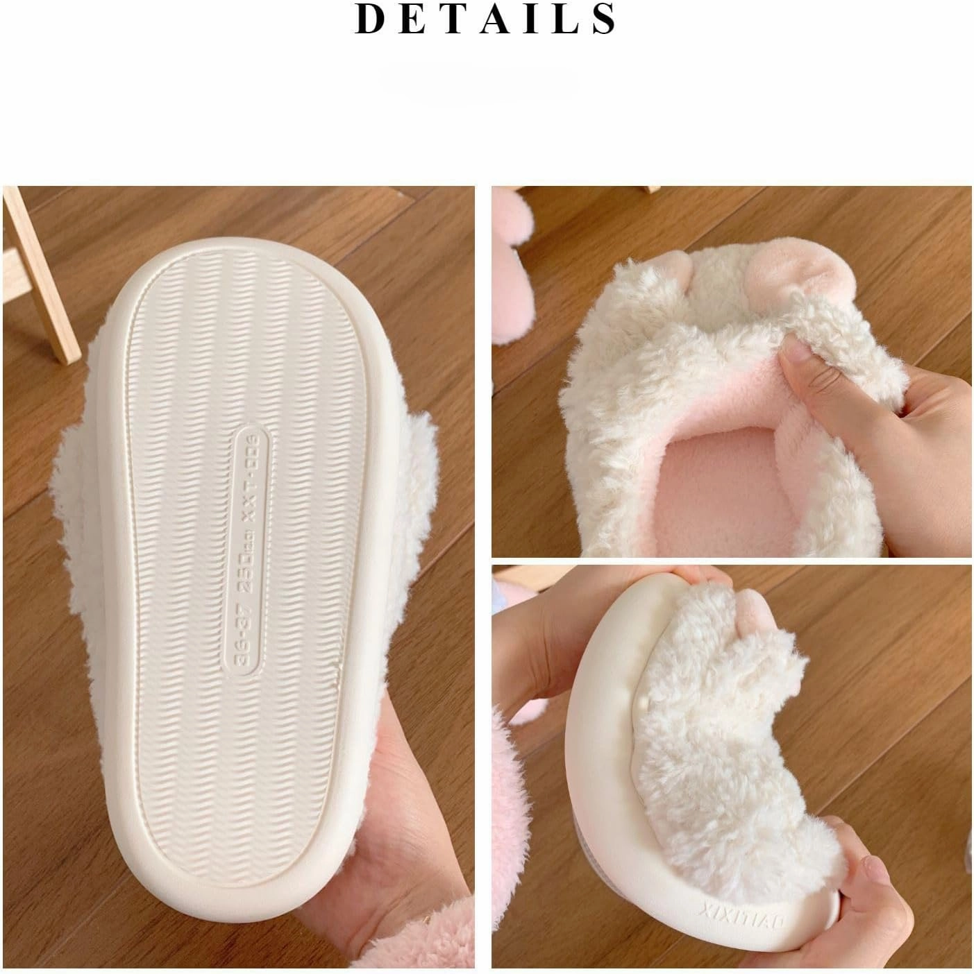 Cute Rabbit Ears Plush Slippers for Women & Girls, Y2K Winter Cozy Indoor Furry Footwear,Aesthetic Soft & Warm Anti-Slip PVC Sole Perfect for Home Use