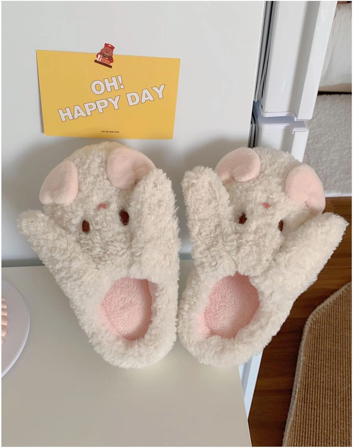 Cute Rabbit Ears Plush Slippers for Women & Girls, Y2K Winter Cozy Indoor Furry Footwear,Aesthetic Soft & Warm Anti-Slip PVC Sole Perfect for Home Use