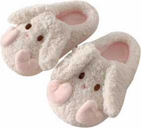 Cute Rabbit Ears Plush Slippers for Women & Girls, Y2K Winter Cozy Indoor Furry Footwear,Aesthetic Soft & Warm Anti-Slip PVC Sole Perfect for Home Use