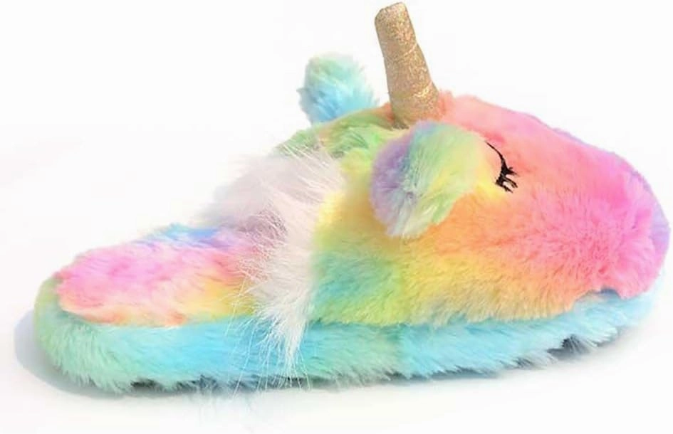 Cute Rainbow Llama Plush Slippers | Alpaca Plush Home Shoes | Fluffy Girls Slippers