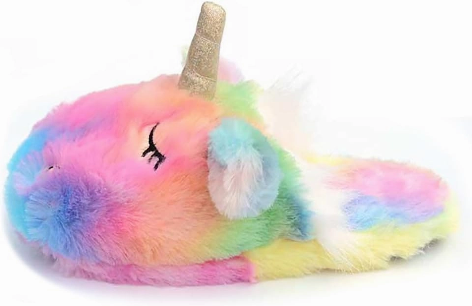 Cute Rainbow Llama Plush Slippers | Alpaca Plush Home Shoes | Fluffy Girls Slippers
