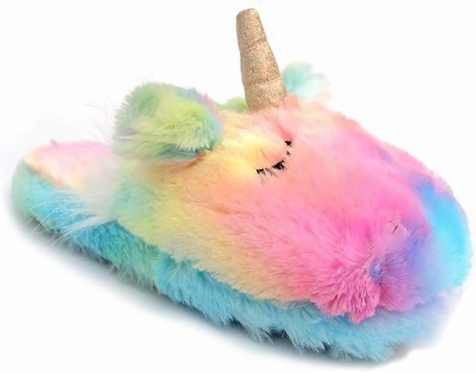 Cute Rainbow Llama Plush Slippers | Alpaca Plush Home Shoes | Fluffy Girls Slippers