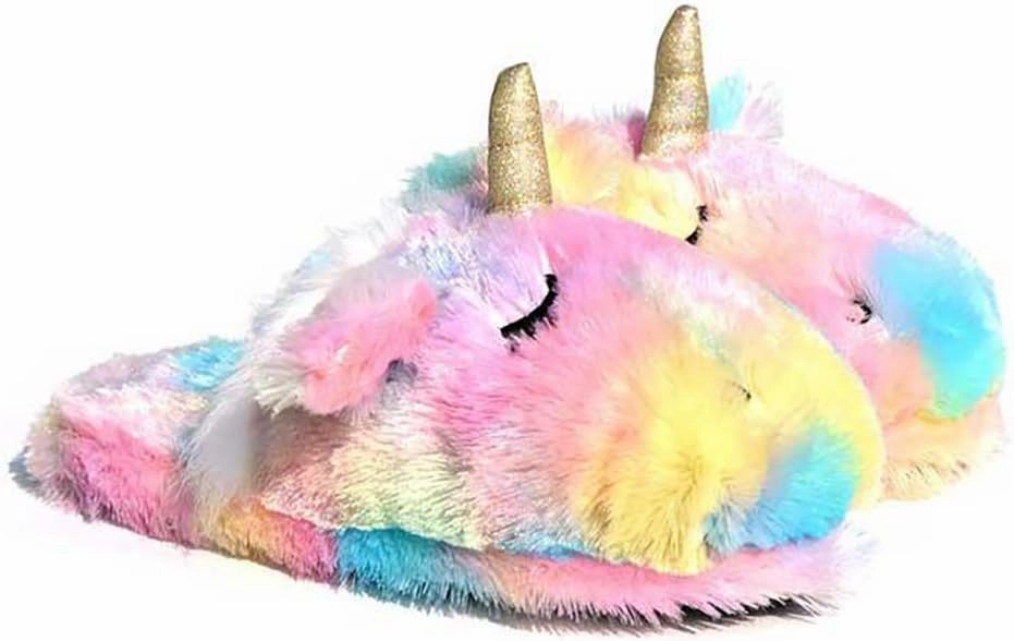 Cute Rainbow Llama Plush Slippers | Alpaca Plush Home Shoes | Fluffy Girls Slippers