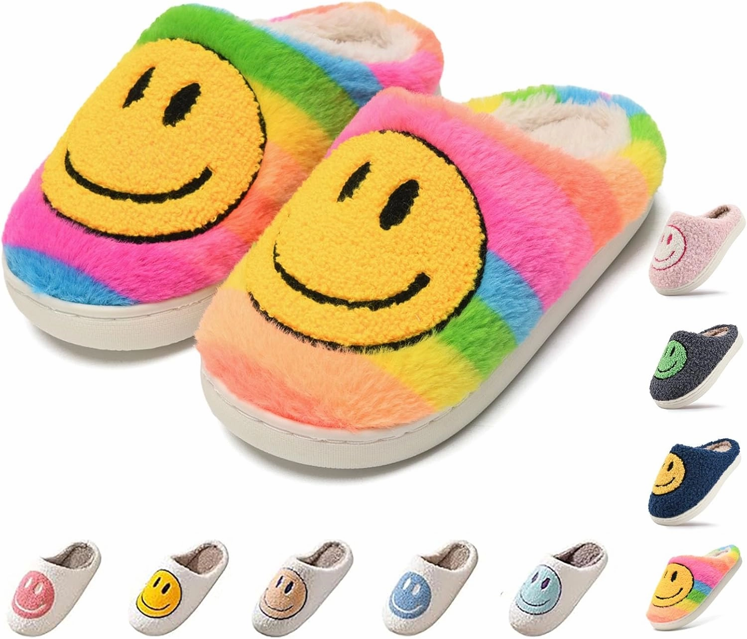 Cute Smile Face Kids' Plush Happy Face Slippers - Non-Slip, Warm, Indoor/Outdoor