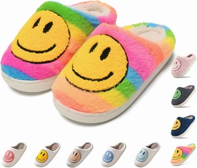 Cute Smile Face Kids' Plush Happy Face Slippers - Non-Slip, Warm, Indoor/Outdoor