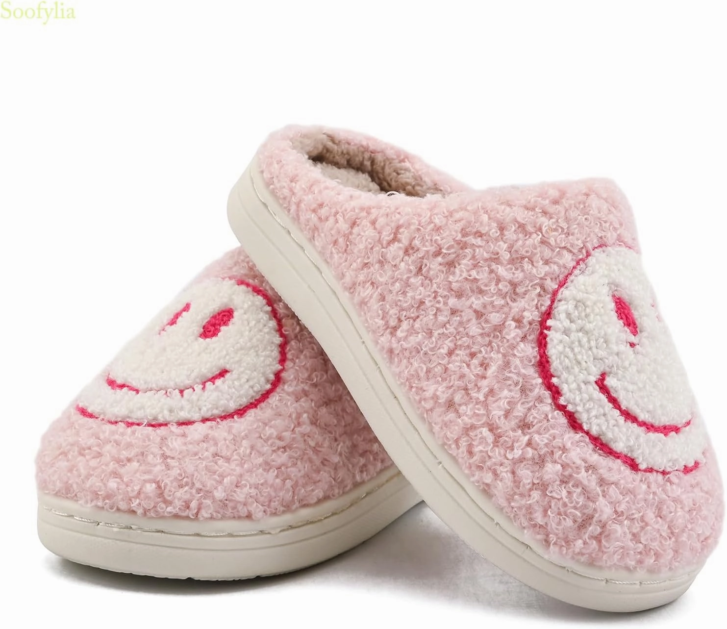 Cute Smile Face Kids' Plush Happy Face Slippers - Non-Slip, Warm, Indoor/Outdoor