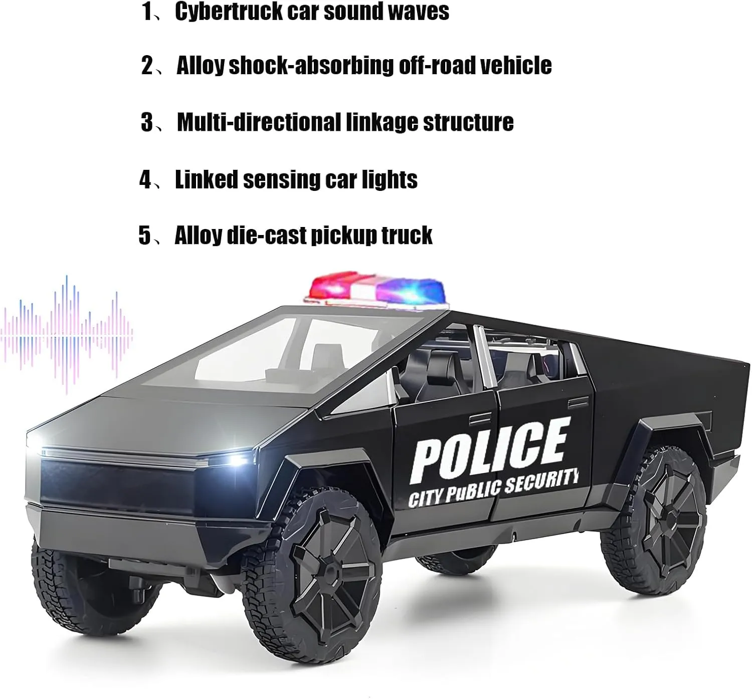 Cyber Truck Police Car Toy Zinc Alloy Trucks with ATV Motorcycle Diecast Metal Cyber Off - Road Wagon Model Pickup 1/32 Race Cars with Sound and Lighting Effect Ideal Gift Age for 3 Year and Up