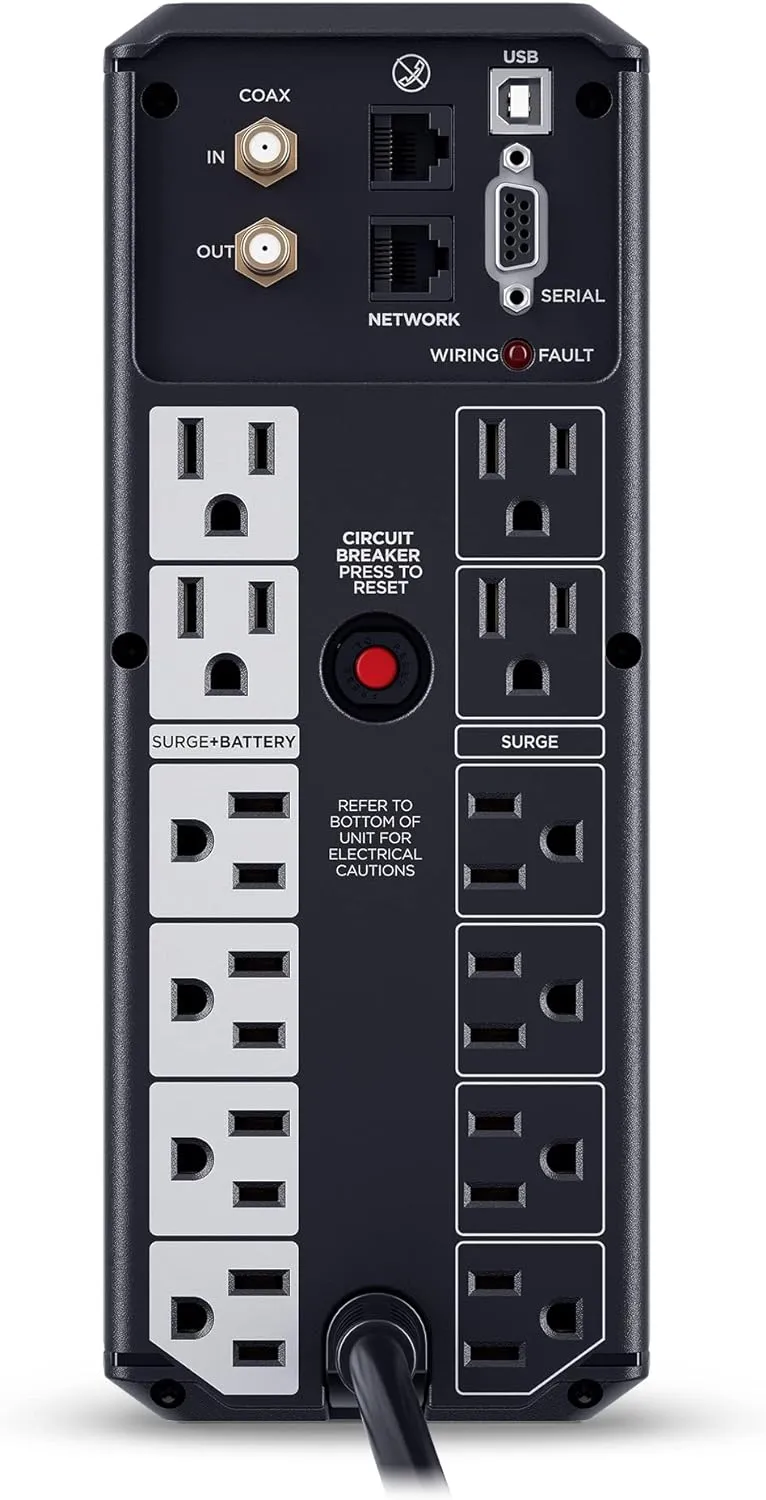 CyberPower CP1350AVRLCD3 Intelligent LCD UPS System, 1350VA/815W, 12 Outlets, 2 USB Ports, AVR, Mini Tower, Black